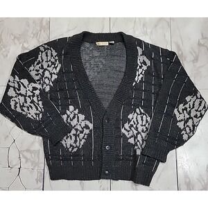 Vintage Adam Sloane Men's Purple Blue Gray Geometric Knit Cardigan Men's XL